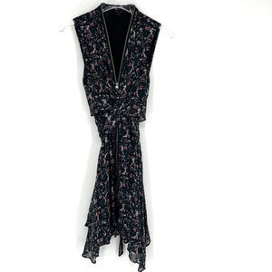 Allsaints Dress‎ Womens S Wrap Front Zip Up Edgy Grunge Asymmetrical Black Pink